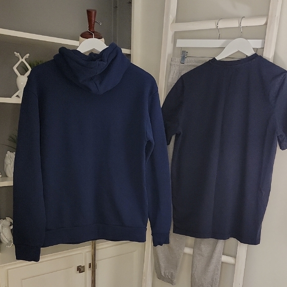 Mens Adidas Navy Hoodie Short Sleeve Joggers Set Size Medium - Picture 7 of 8